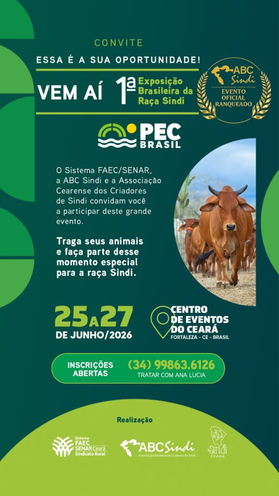 1ª Exposição Brasileira da Raça Sindi – PEC BRASIL 2026 | 25 a 27 Junho